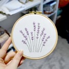 5" Lavender embroidery hoop art gift for gardens and flower lovers