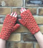 Fingerless gloves - Orange tweed hand warmers - hand knitted mittens - Image 4