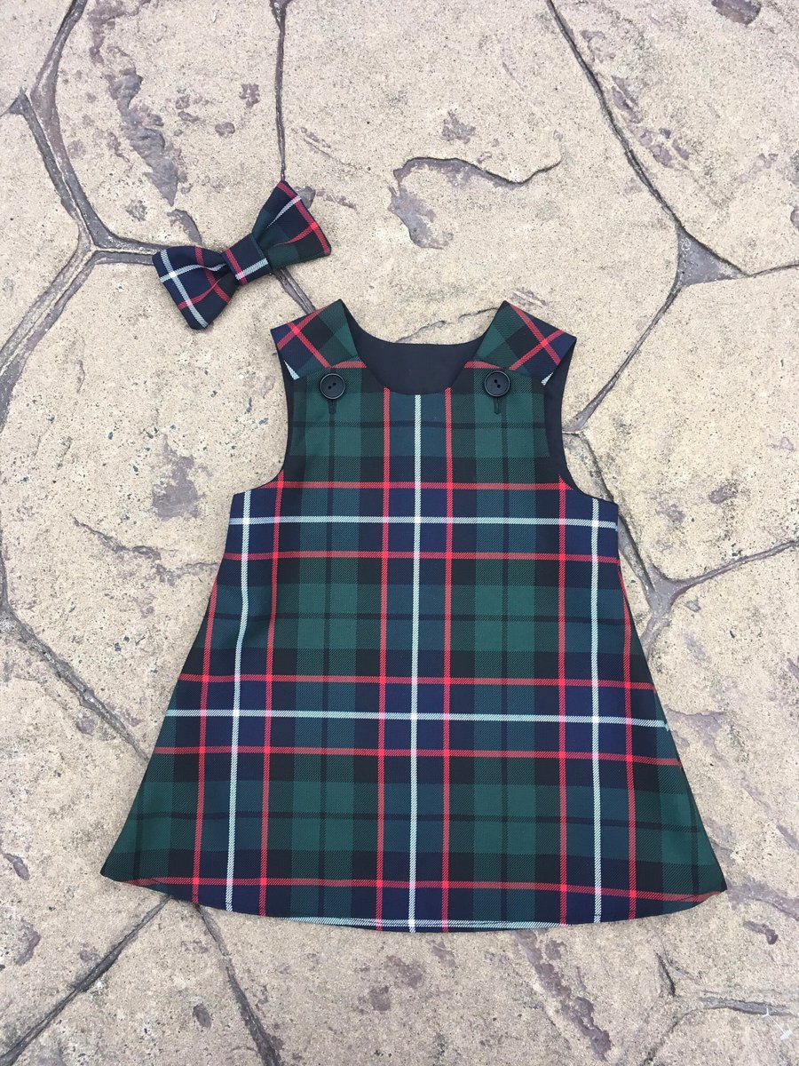 Hunter Tartan Pinafore Dress and Hair Bow