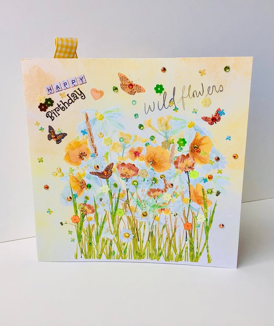 Birthday Card,Open Greeting,’Wild and Free’,Handmade Handfinished Card