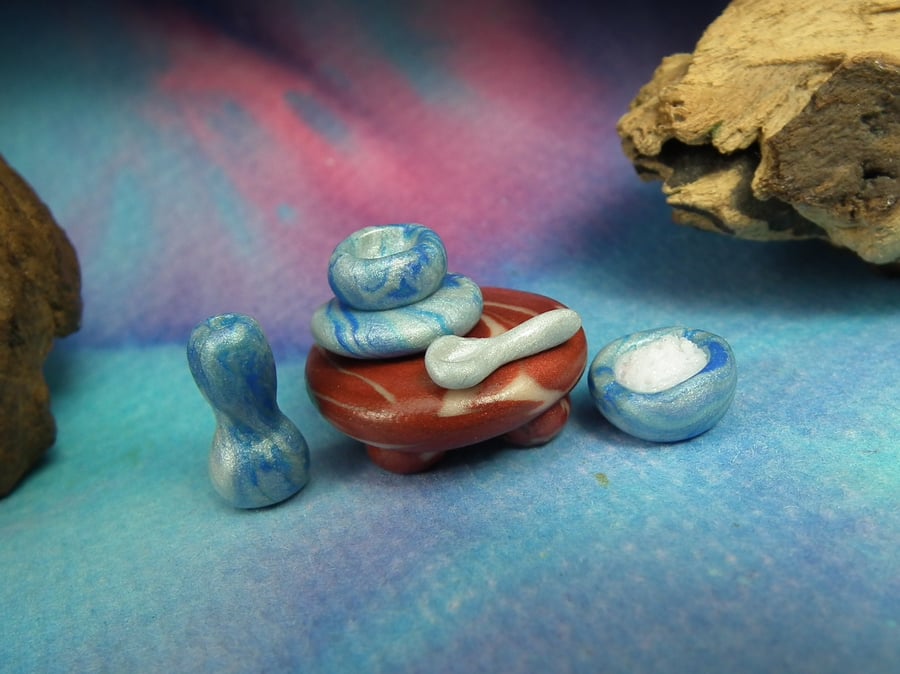 Woodland Companion Set table food 5 pieces OOAK Sculpt Ann Galvin Gnome Village