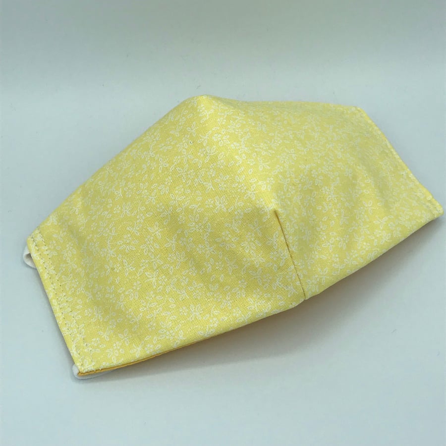 Ditsy Daisy Yellow Face Mask. Triple layered. 100 % Cotton Fabric.