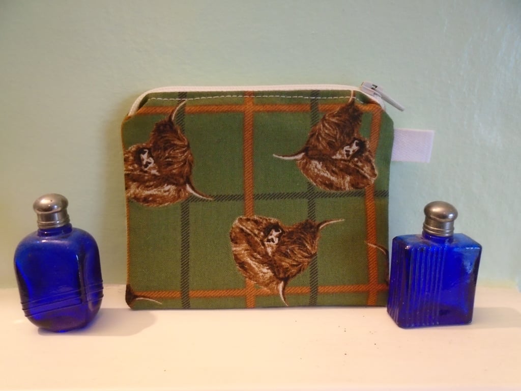 Highland Cows Tartan Coin Purse or Card Holder.
