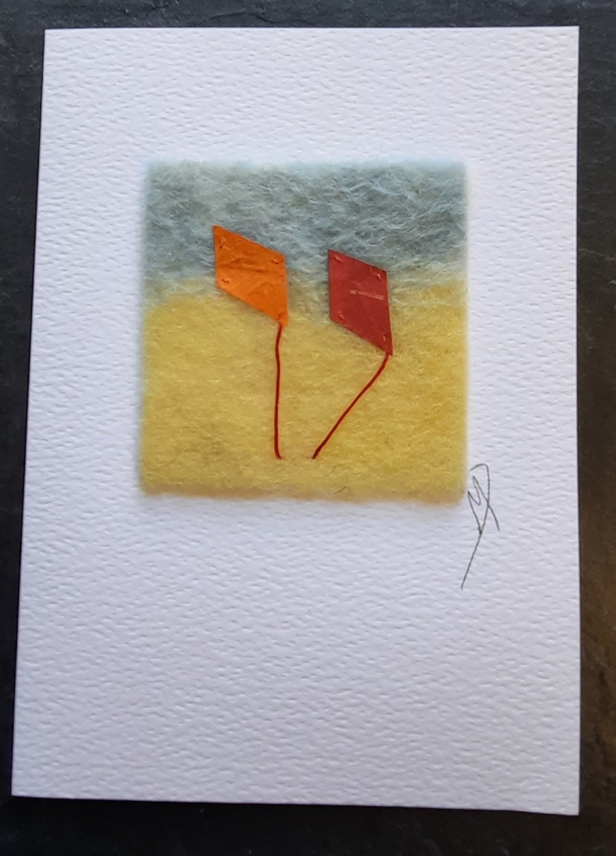 'Fly a Kite' Felted Scene Blank Greeting Card 