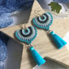 Spanish Tassel macrame beaded fan earrings, boho earrings, seed bead earrings