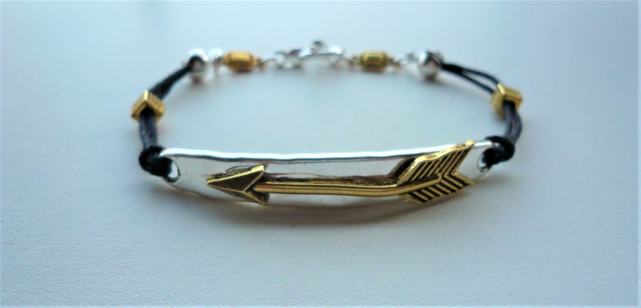 Mixed Silver and Gold Plated Arrow Themed Cord Bracelet   KCJ1961