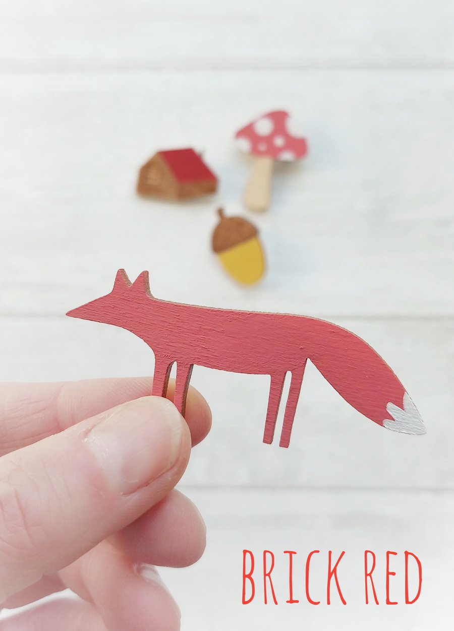 Fox Brooch, Fox Pin, Wooden Fox Pin, Folklore Brooch