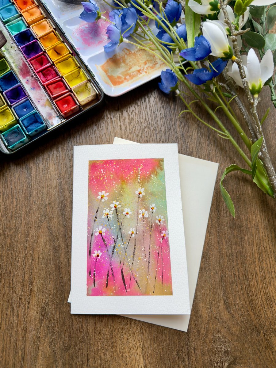 Hand-Painted Watercolour Floral Card - A6 Size