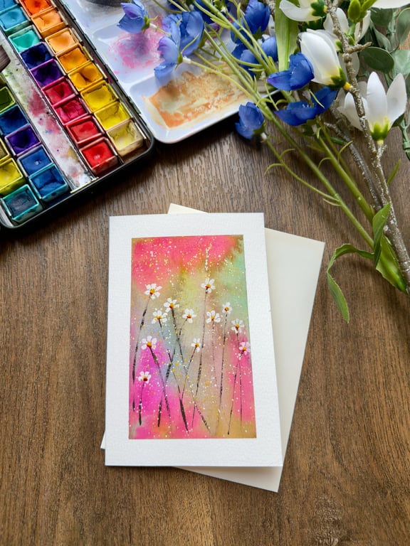 Hand-Painted Watercolour Floral Card - A6 Size