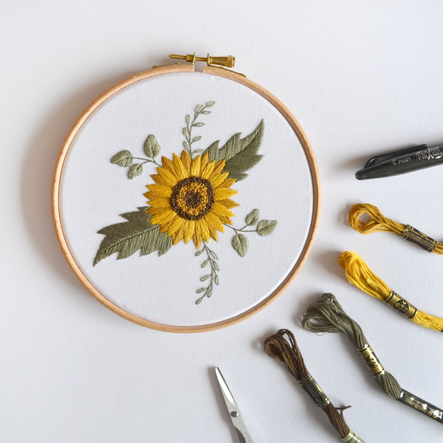 Sunflower embroidery kit Folksy