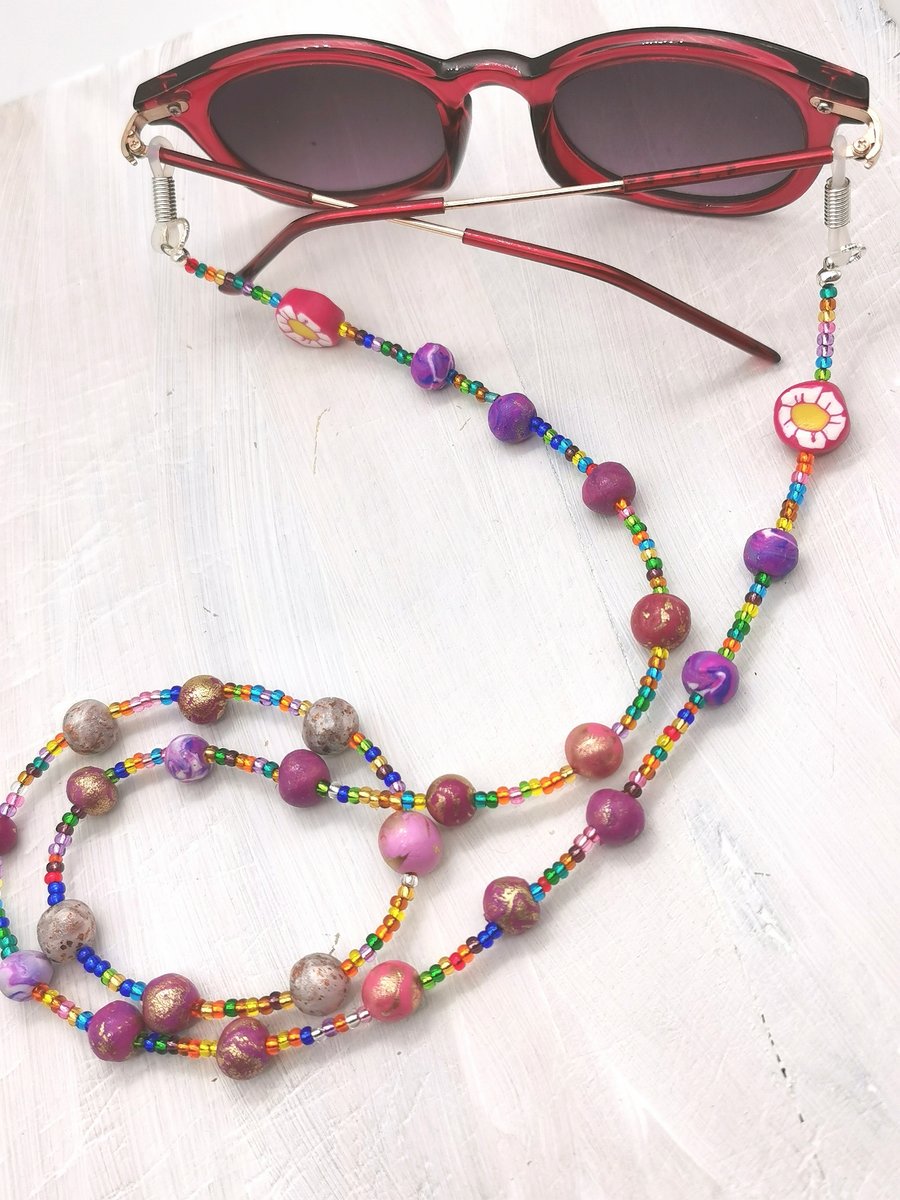 Handmade, Multi-Coloured, Beaded Glasses Chain, Lanyard