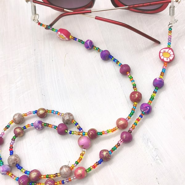 Handmade, Multi-Coloured, Beaded Glasses Chain, Lanyard