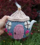 Knitted tea cosy - Country cottage design  to fit a one cup teapot, acrylic yarn