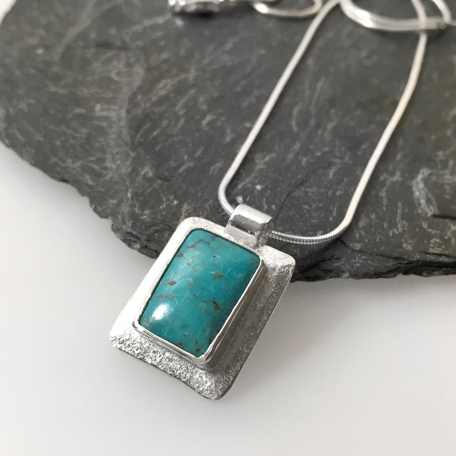 Sterling silver and rectangular turquoise pendant and chain