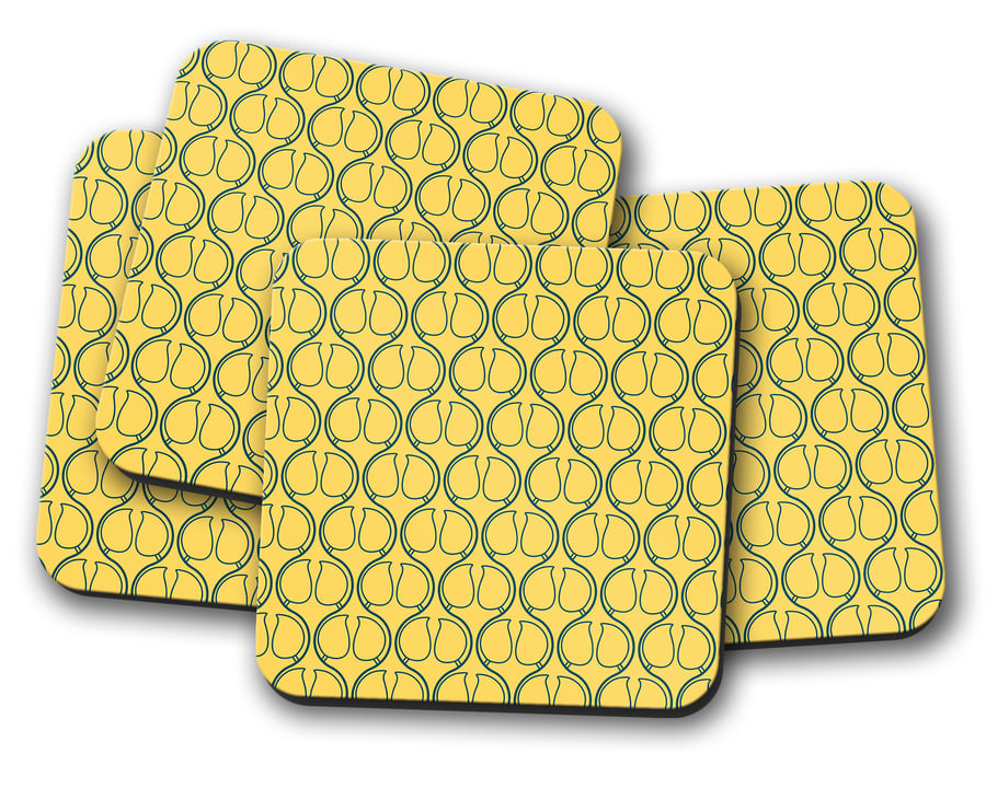 Set of 4 Yellow and Blue Geometric Design Coasters