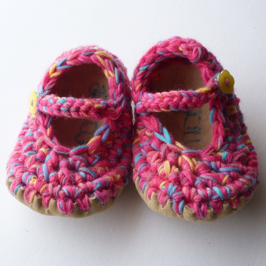 Baby shoes- Wool & leather - Mary Jane Shoes - Pink- 6-12 months