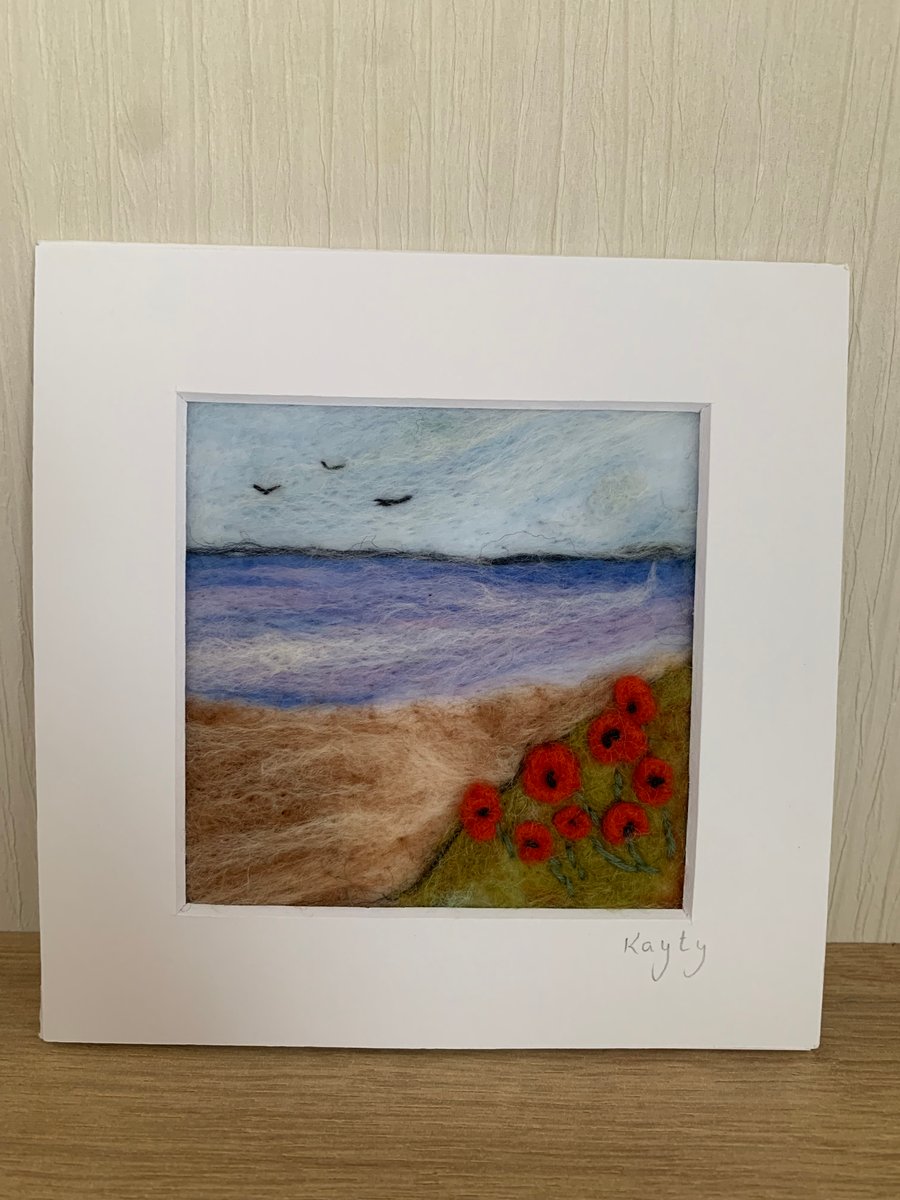 Needle felted Picture Poppies by the Sea
