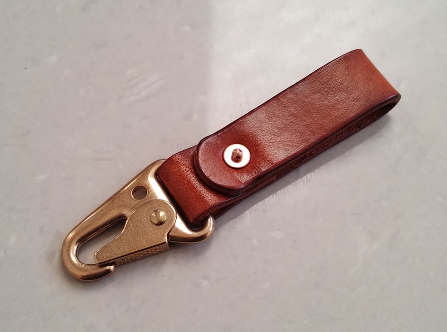 Leather & Solid Brass Copper Rivet Keyring Belt Dangler