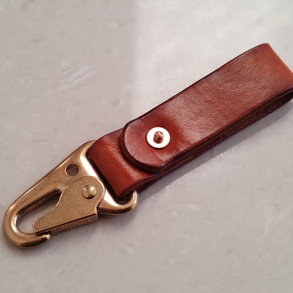 Leather & Solid Brass Copper Rivet Keyring Belt Dangler