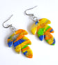 Tropical Leaf Polymer Clay Earrings with Gold Leaf, Stainless Steel Dangles