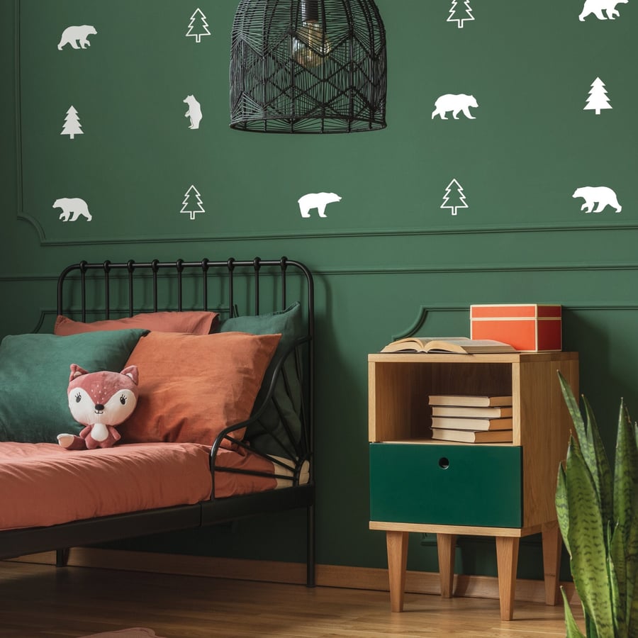 Bears & Trees Wall Sticker Pack Rustic Woodland Forest Themed Home Decor