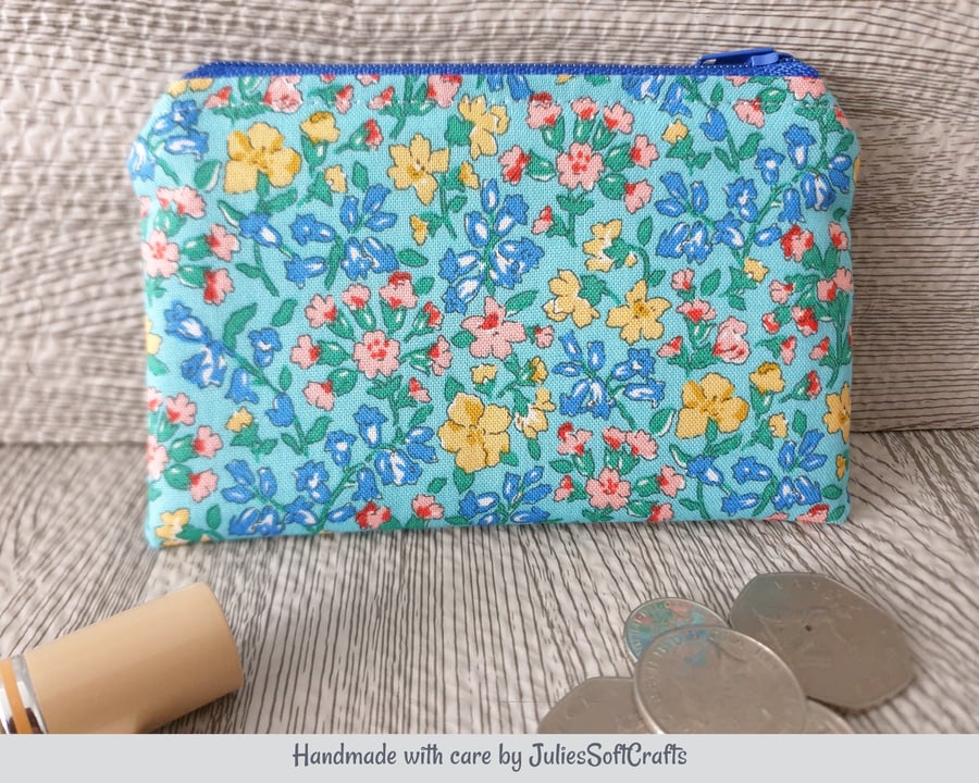 Coin Purse handmade with Liberty of London 100% Cotton Floral Fabric outer