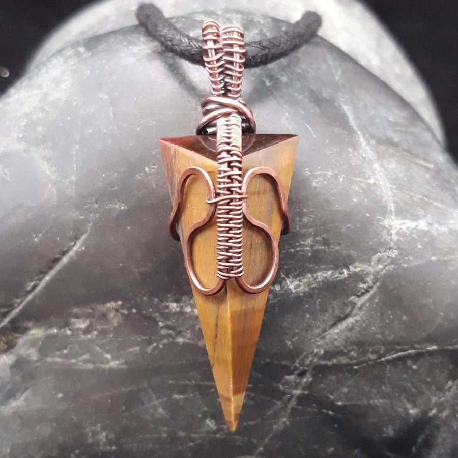 Copper Wire Weave Wrapped Tiger's Eye Pendant