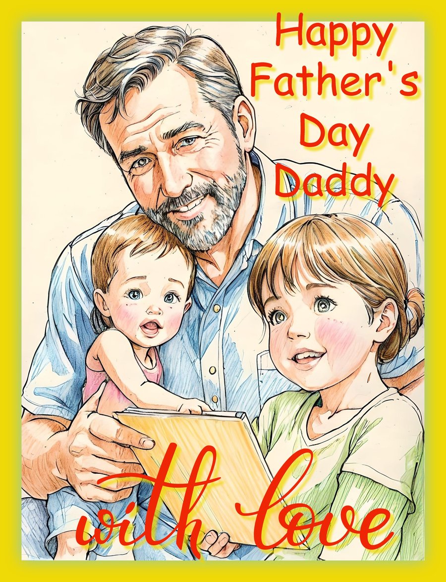 Father's Day Card A5 Father with Young Children 