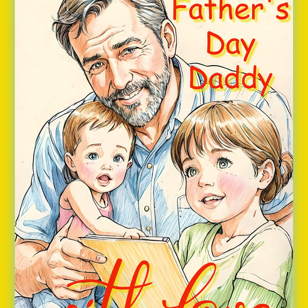 Father's Day Card A5 Father with Young Children 