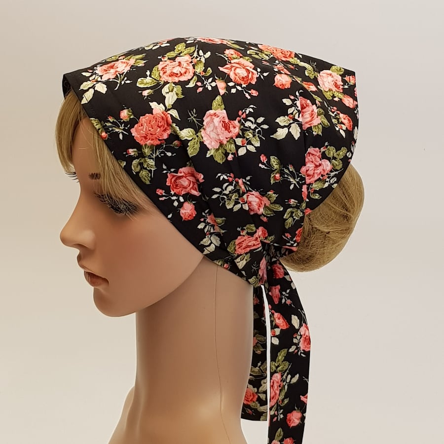 Floral head scarf, wide cotton headband, self tie bandanna for women