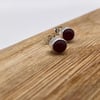 Dark Red Sea Glass Stud Earrings