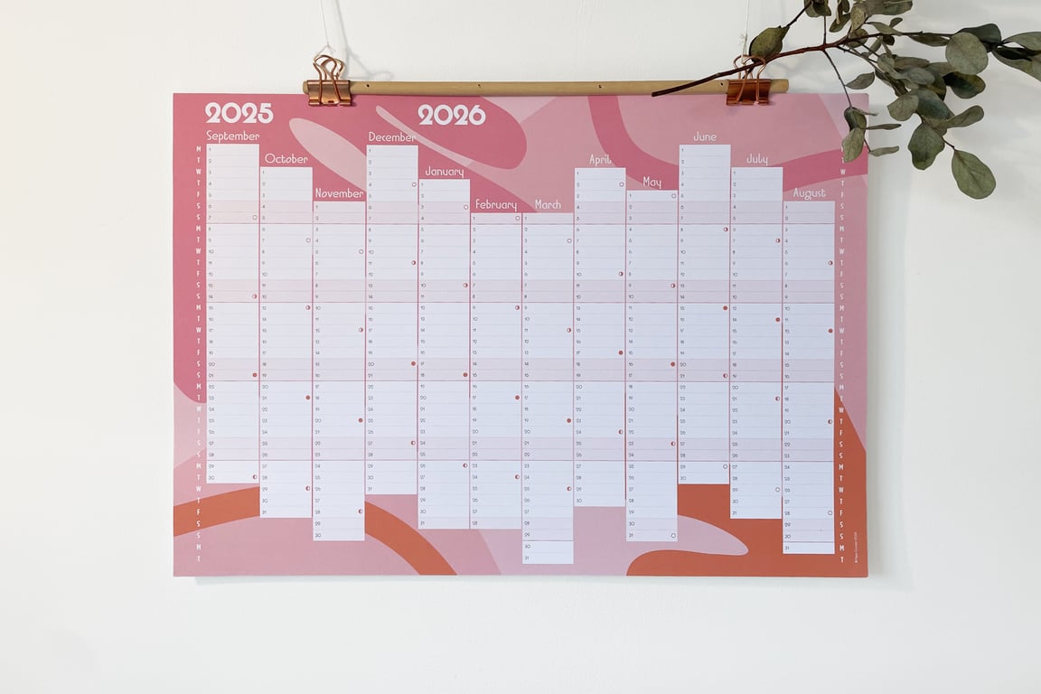 Pinks Design 2025-6 Academic Mid-Year Wall Planner