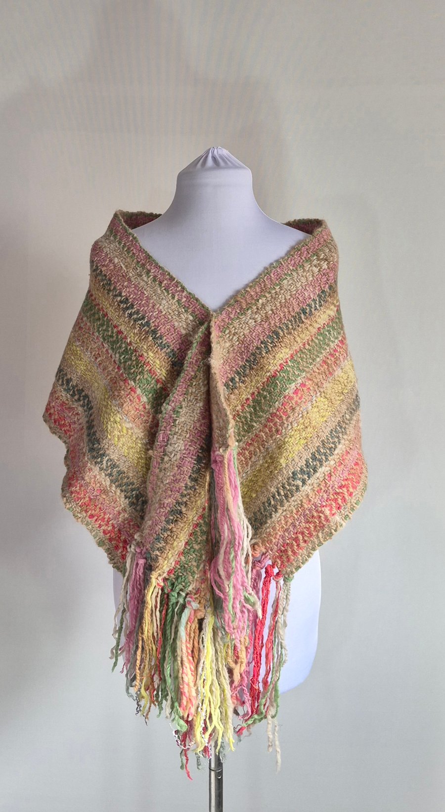 24.Handwoven Wrap. Handspun and Hand Dyed wool . Multicoloured . 