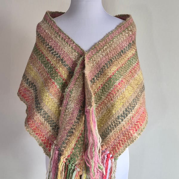 Handwoven Wrap. Handspun and Hand Dyed wool . Multicoloured . 