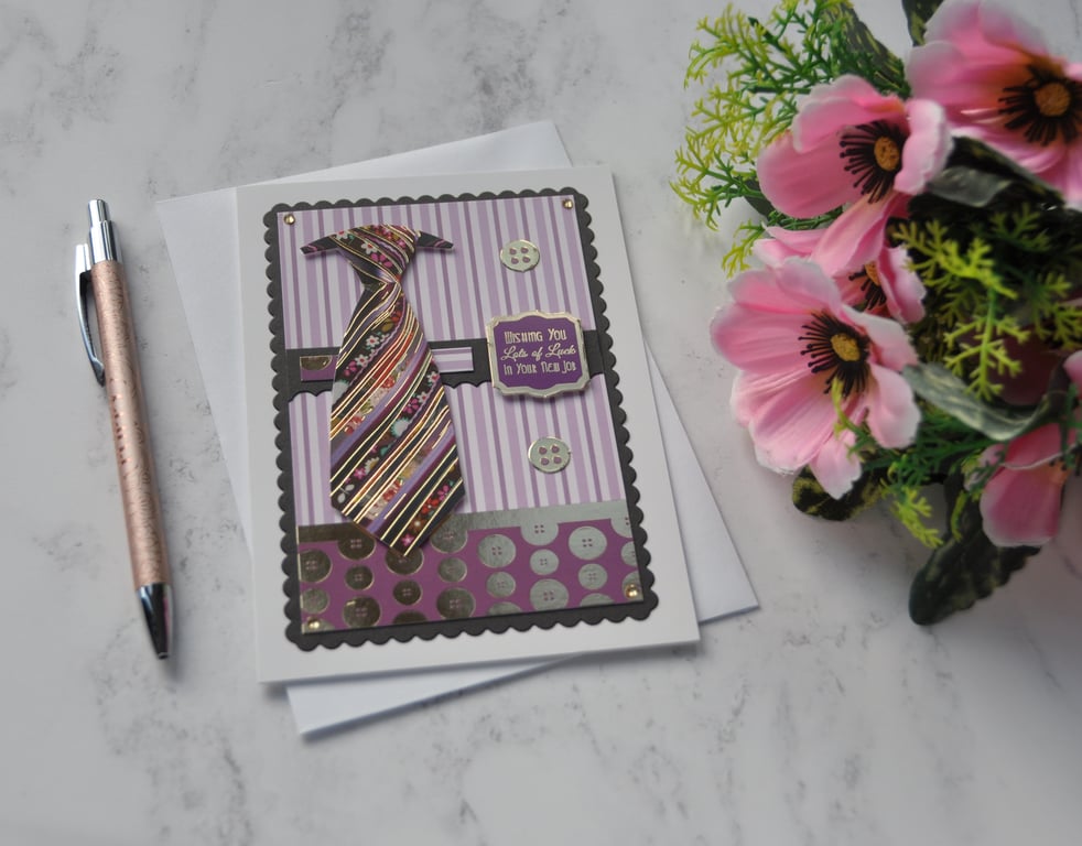 New Job Card Mens Tie Good Luck In Your New Job 3D Luxury Handmade Card