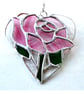 Pink Rose Heart Suncatcher Stained Glass 041