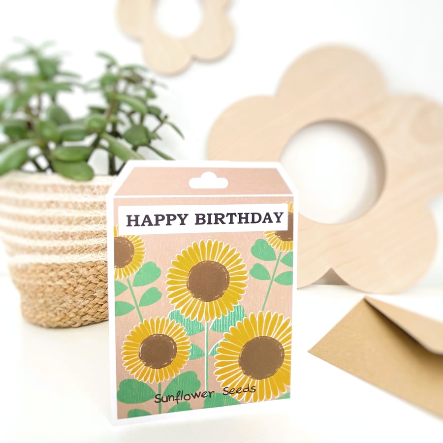 Sunflower Birthday Card - Sunflower Seeds - Birthday Card - Happy Birthday
