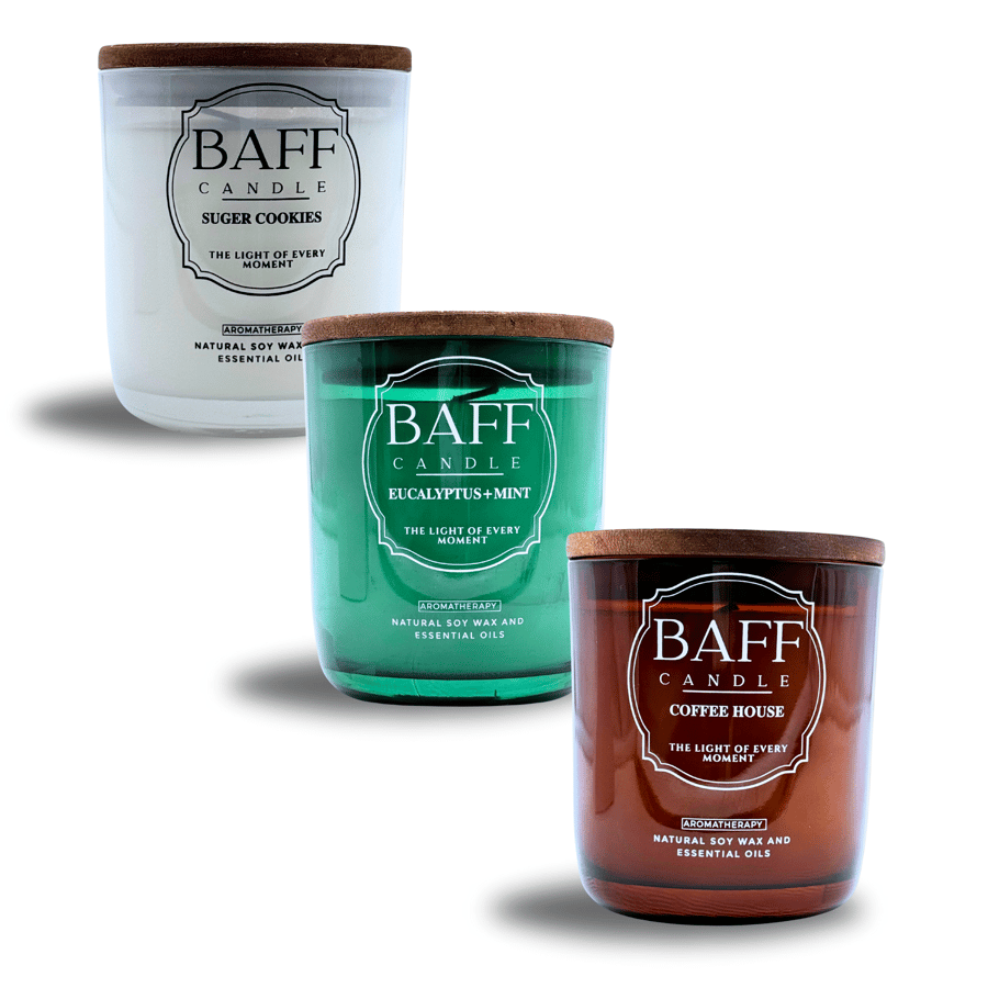 Baff Candle Collection  ,Patchouli Clove ,Eucalyptus Mint, White Jasmine