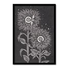 Sunflowers In Nightlife A4 Original Art Pen And Ink Drawing