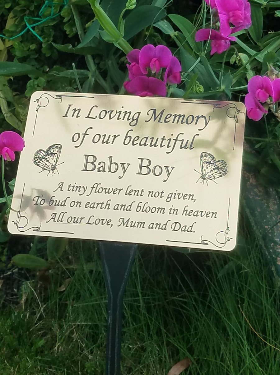 PERSONALISED MEMORIAL GRAVE PLAQUE WITH BUTTERFLIES BABY GRAVE CEMETERY PLAQUE 