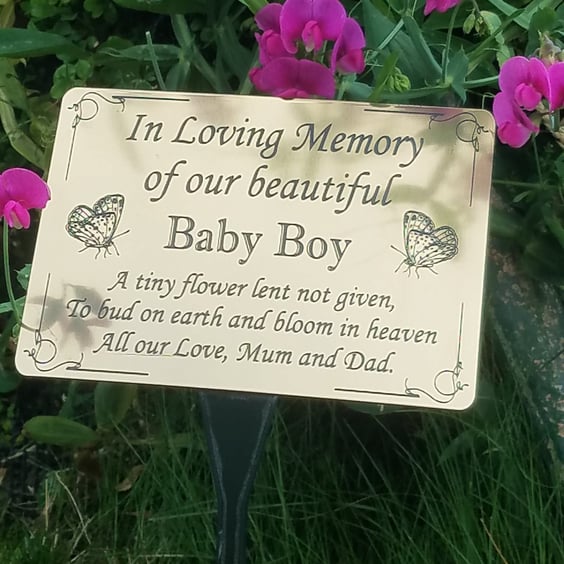 PERSONALISED MEMORIAL GRAVE PLAQUE WITH BUTTERFLIES BABY GRAVE CEMETERY PLAQUE 
