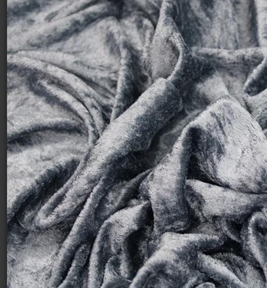 crushed velvet fabric material stretch soft dark grey 1 metre
