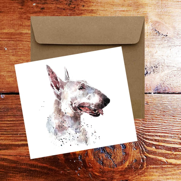 White Bull Terrier GreetingNote Card.Bull Terrier card,Bull Terrier card, Bull T