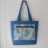 Tote bag and purse set denim and Liberty fabric project bag long handles 