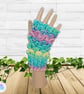 Crochet gloves. Pastel shades dragon scale gloves. Green fingerless gloves. - Image 8