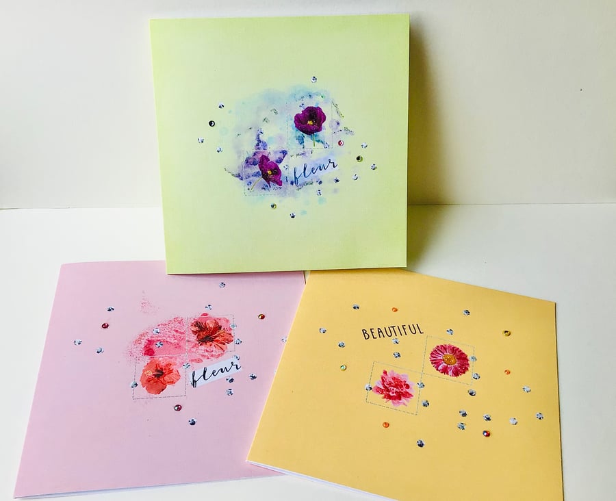 Pack of Three Open Message Cards,Blank Greeting Cards,Fleur Collection 