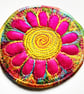 Textile Flower Brooch Free Machine Embroidery and Applique in Pink and Yellow  - Image 1