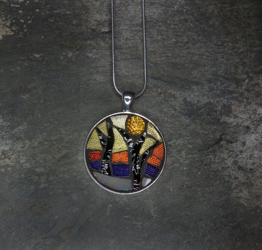 'Tree Sunset' - Stained Glass Mosaic Pendant