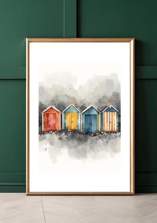 Beach Hut Art Print - A4 Coastal Living Wall Art