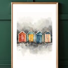 Beach Hut Art Print - A4 Coastal Living Wall Art